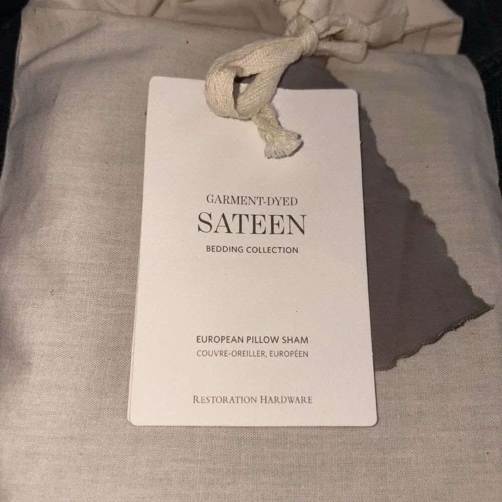 Restoration Hardware Sateen Euro Sham in Fog Gray 26x26” with 1